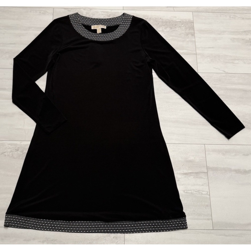 MICHAEL Michael Kors Black Long Sleeve A-Line Dress Pattern Trim Size M NWT - Picture 3 of 9